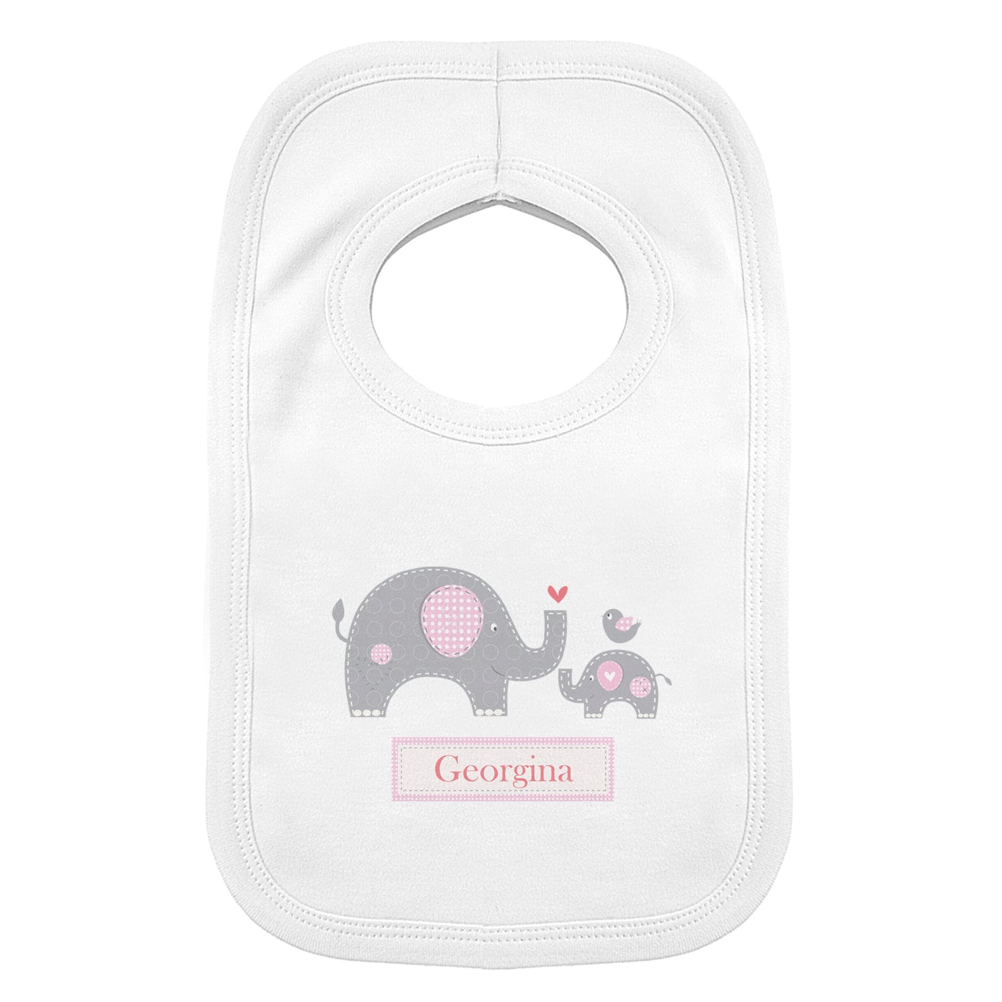 Personalised Pink Elephant 0-3 Months Baby Bib