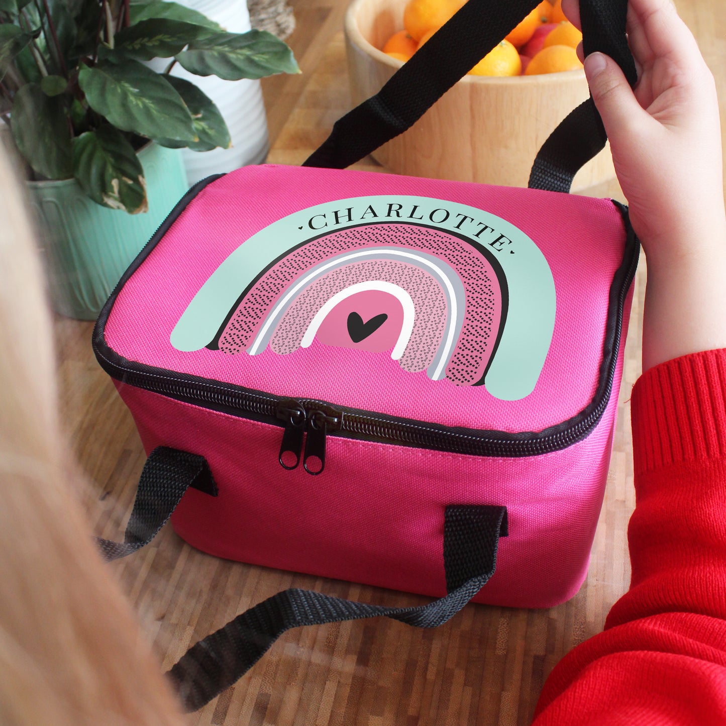 Personalised Rainbow Pink Lunch Bag