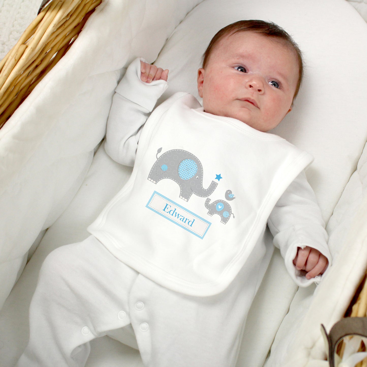 Personalised Blue Elephant 0-3 Months Baby Bib