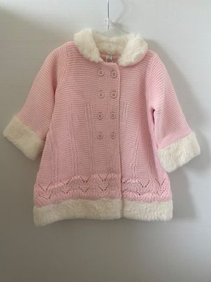 Pink Baby Girls Knitted Fur Trimmed Coat