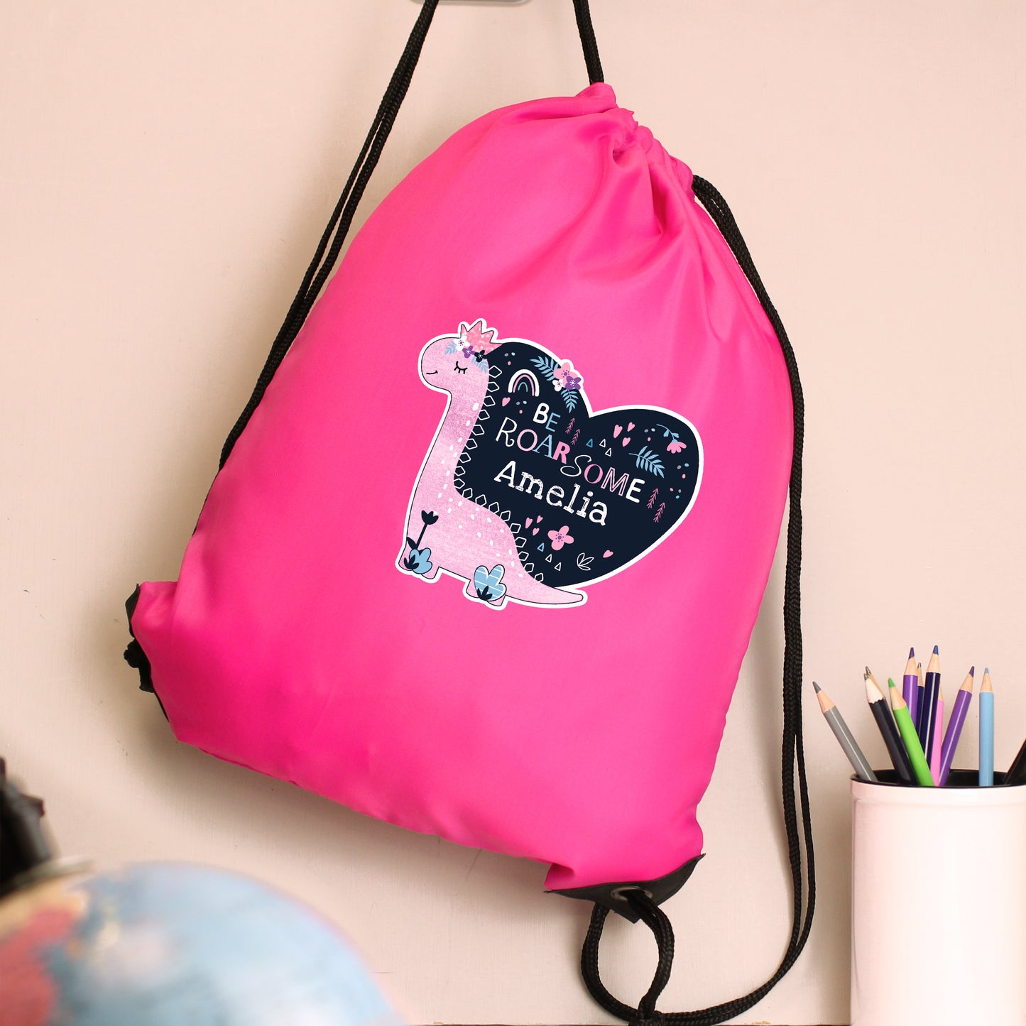 Personalised Dinosaur Pink Kit Bag