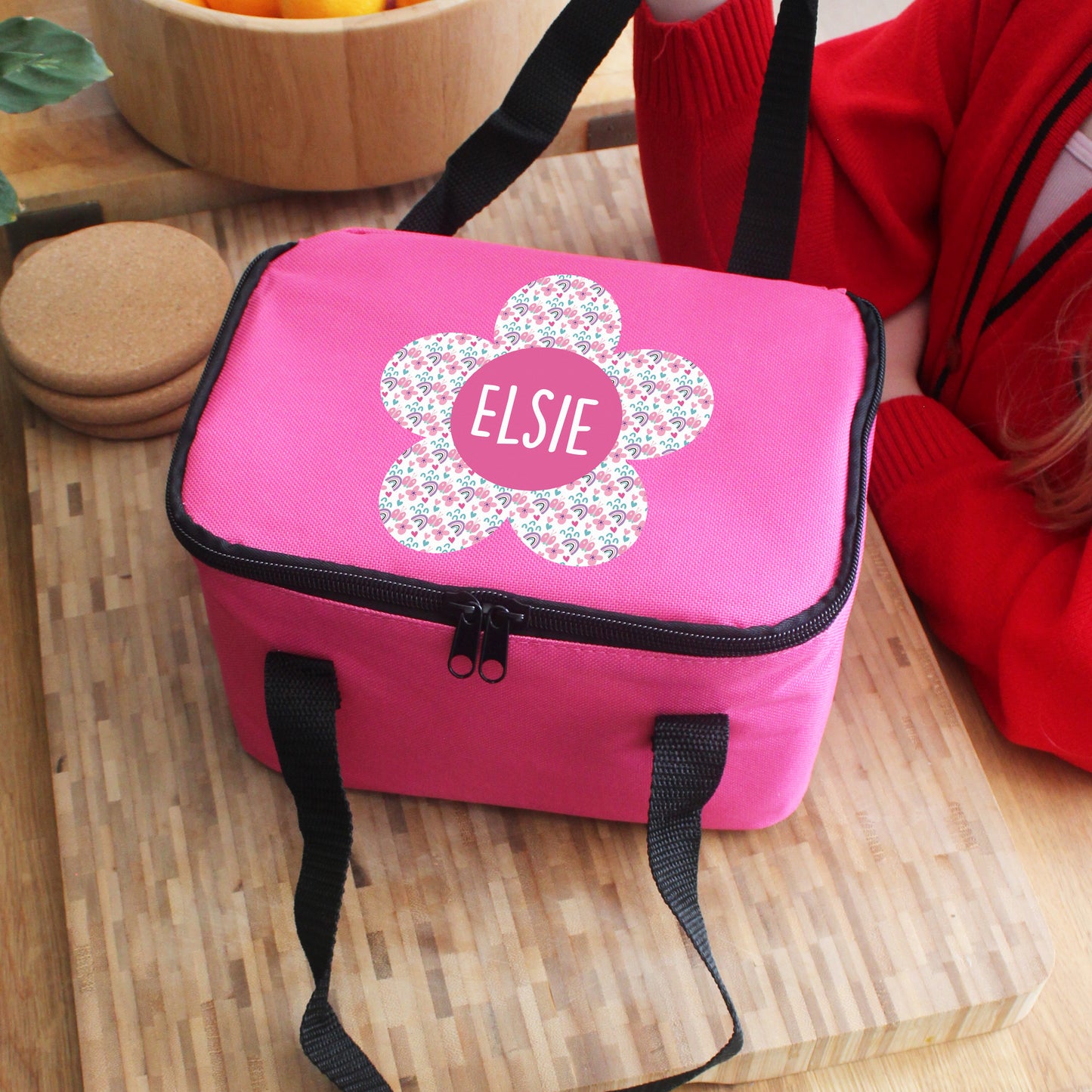 Personalised Flower Pink Lunch Bag