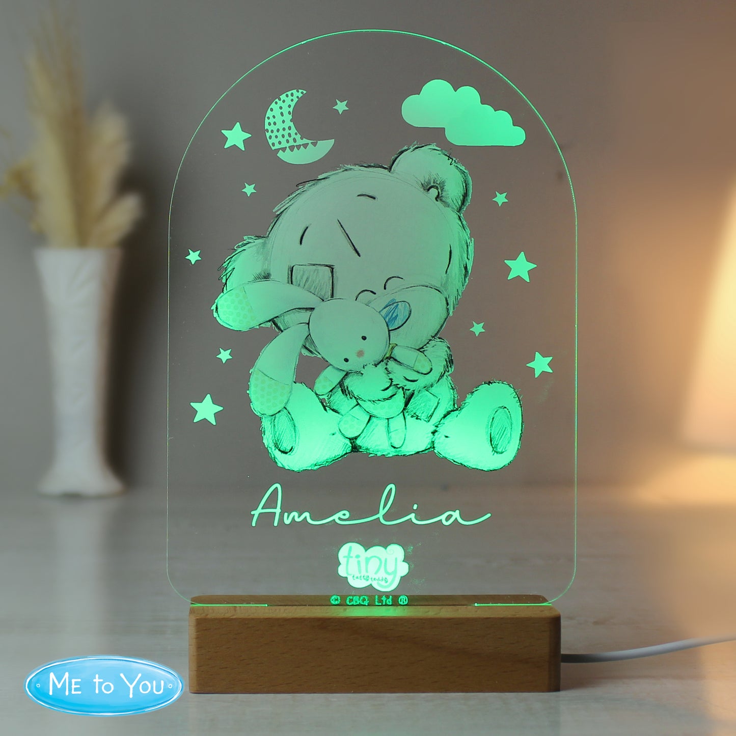 Personalised Tiny Tatty Teddy Wooden Based LED Light