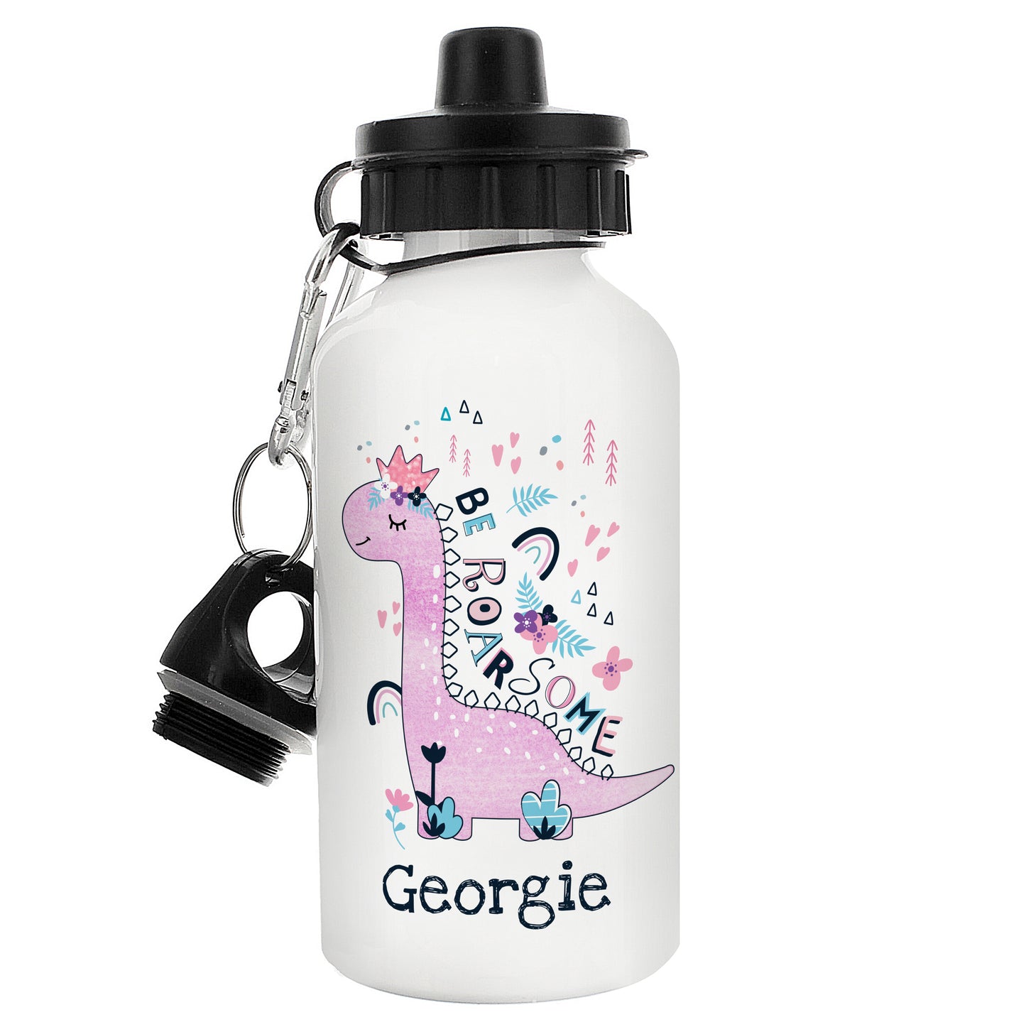 Personalised Dinosaur Pink Drinks Bottle