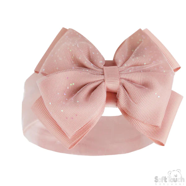 Girls Rose Headband With Glitter Bow