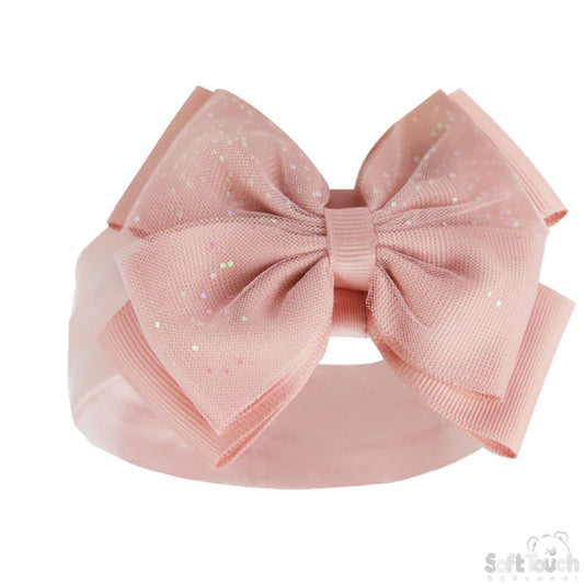 Girls Rose Headband With Glitter Bow