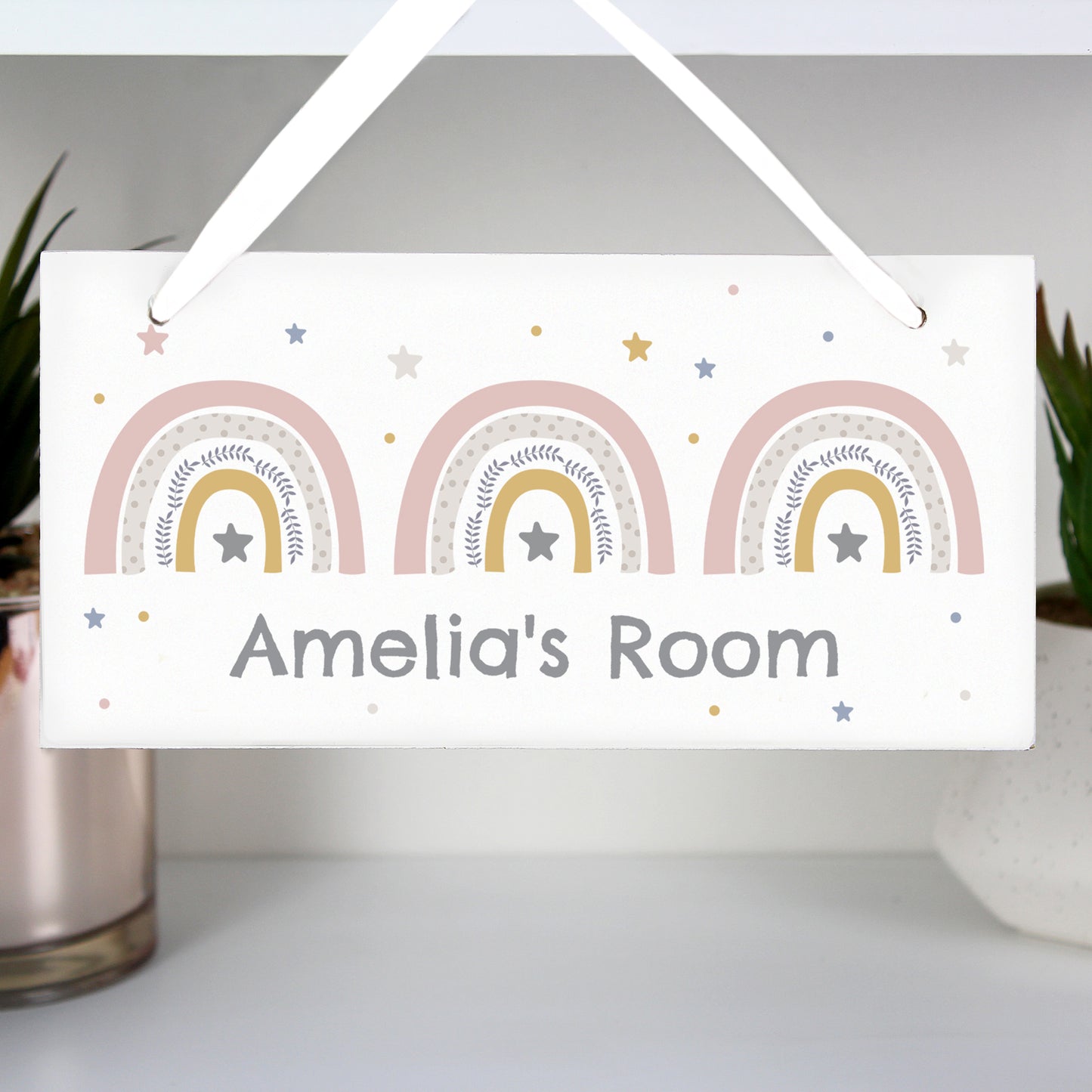 Personalised Rainbow and Stars Wooden Sign