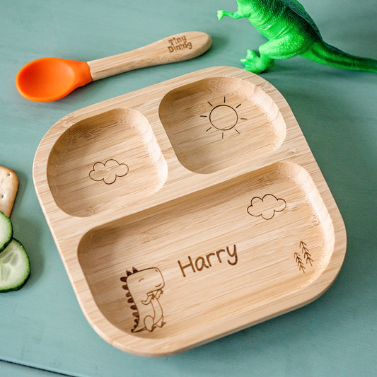 Personalised Dinosaur Bamboo Suction Plate