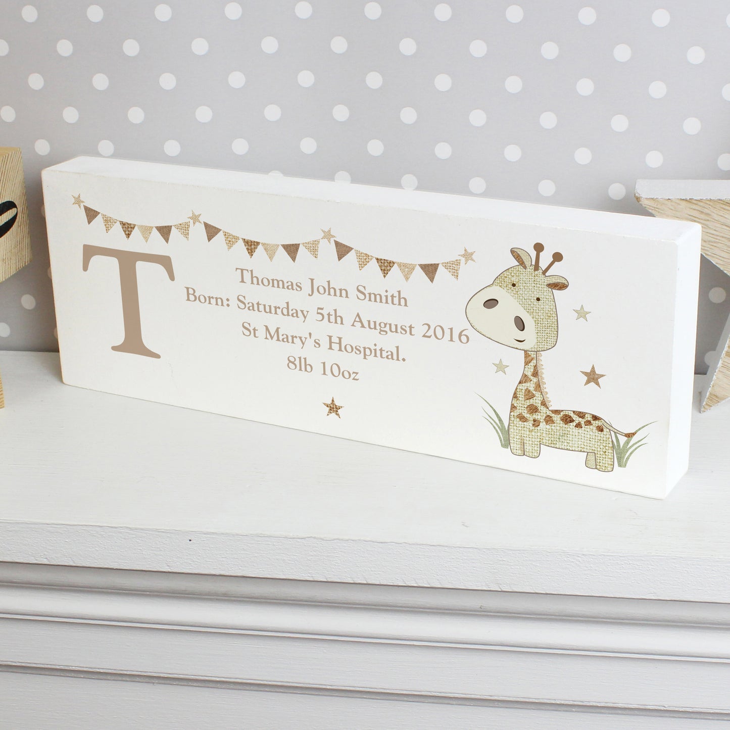 Personalised Hessian Giraffe Wooden Block Sign