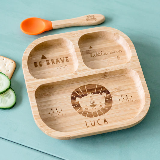 Personalised Lion Bamboo Suction Plate