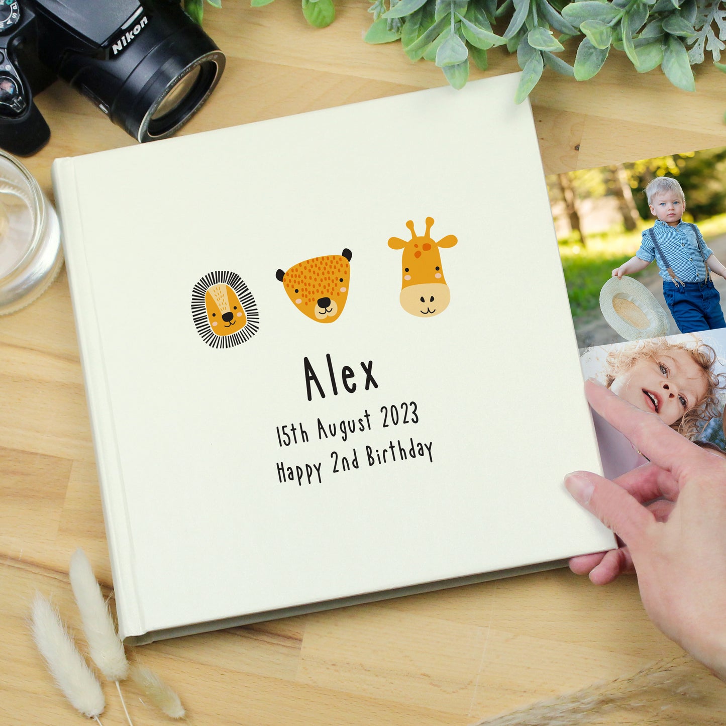 Personalised Scandi Safari Animals Square Photo Album