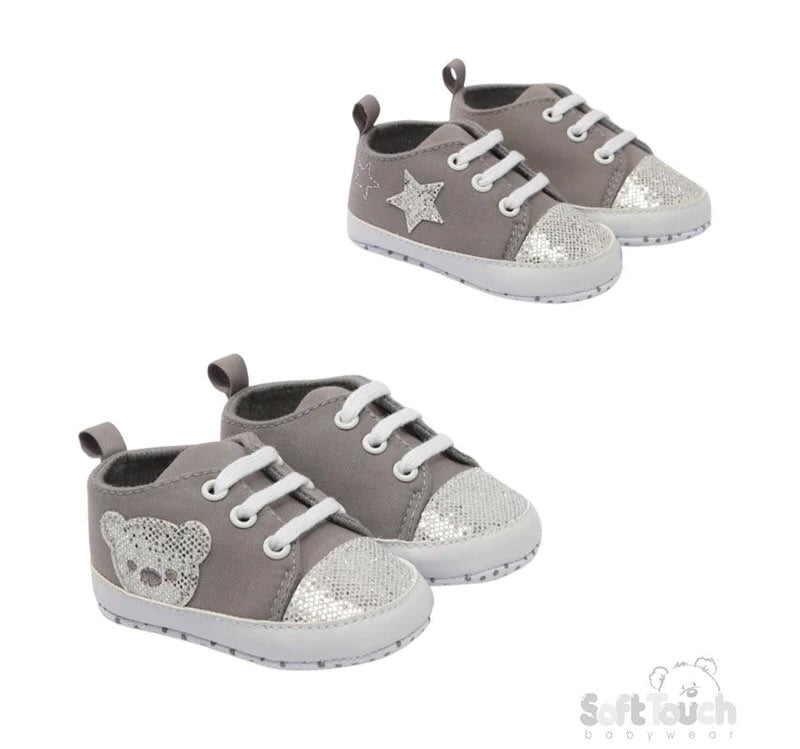 Grey Glitter Star and Bear Trainers