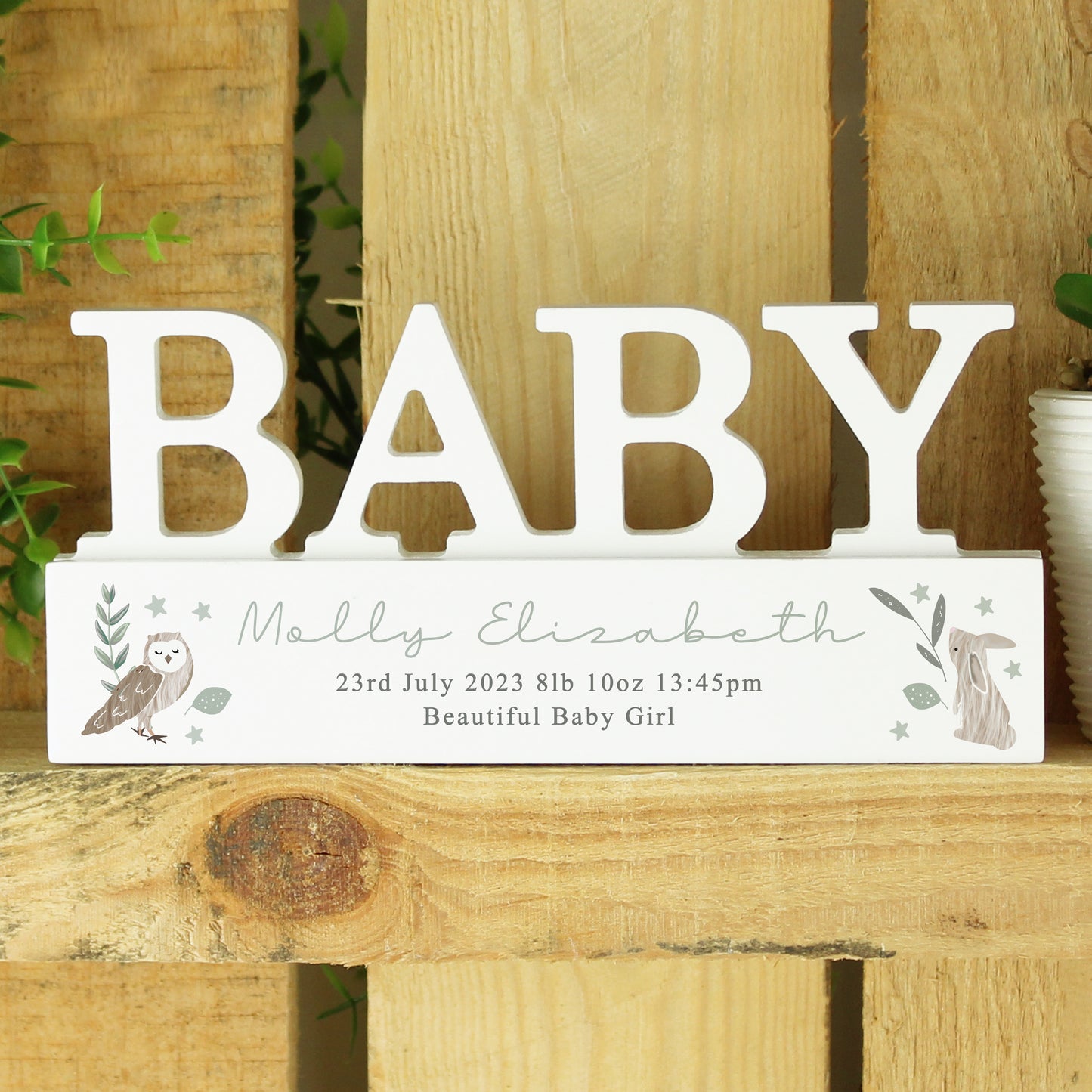 Personalised Woodland Wooden Baby Ornament