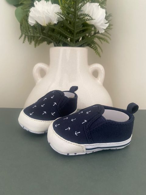 Anchor Print Slip On Baby Shoes Navy