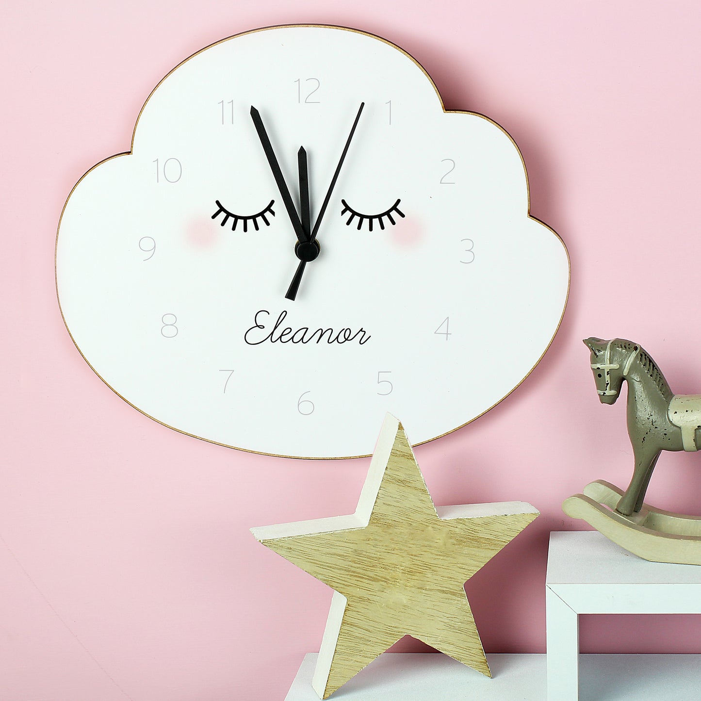 Personalised Eyelash Cloud Shape Wooden Clock