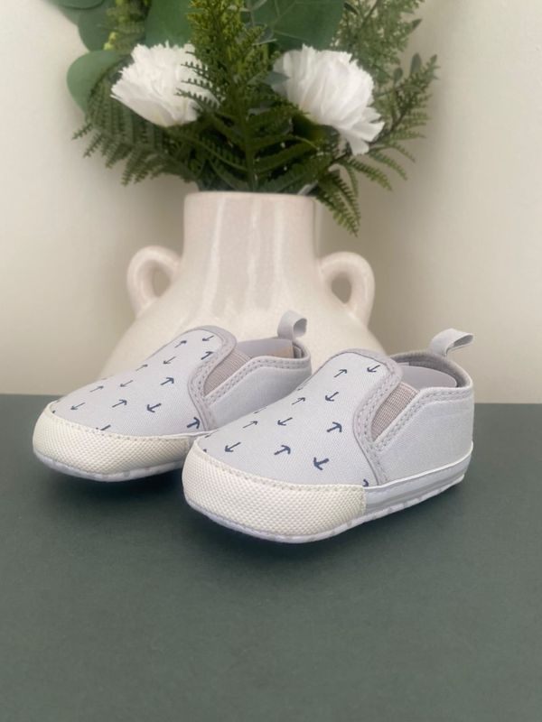 Anchor Print Slip On Baby Shoes Grey 