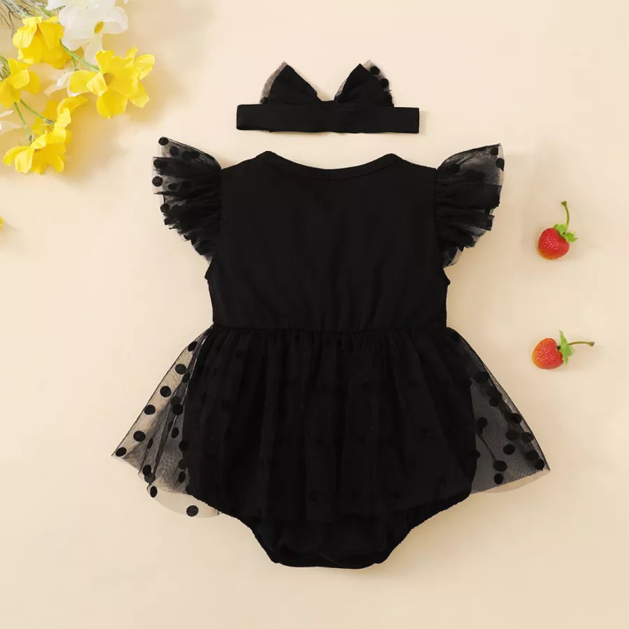 Polka Dot Mesh Bodysuit Dress and Bow-knot Headband back