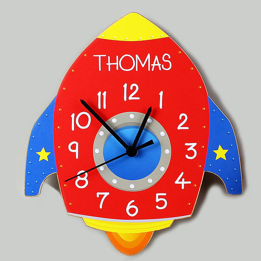 Personalised Space Rocket Shape Wooden Clock